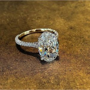 Solitaire Oval 4CT Labor Diamant CZ Ring 100% Original 925 Sterling Silber Engagement Ehering Bandringe für Frauen Brautschmuck 240417