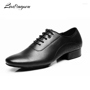 Tanzschuhe Ladingwu echte Ledermänner Sneaker Schwarzer lateinischer Ballsaal niedriger Absatz 2,5 cm modern