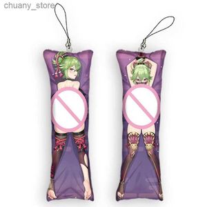 Keychains Lanyards 4x12cmGenshin Impact Mini Pendant Kuki Shinobu Dakimakura Keychain Double Sided Anime Body Mini Pillow Key Chains Cute Gift Y240417