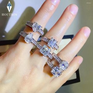 Cluster Rings 3ct D Color VVS1 Moissanite Ring For Women Princess Cut Emerald Diamond S925 Silver 18k White Gold Plated Jewelry With GRA