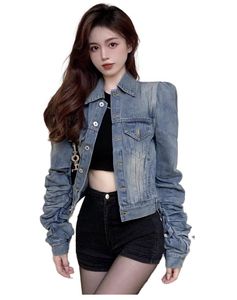 Spring Women Fashion Divido de manga comprida Turn Down Down Collar Single Bastted retro jeans Desinger Jacket Short Casat Smlxl