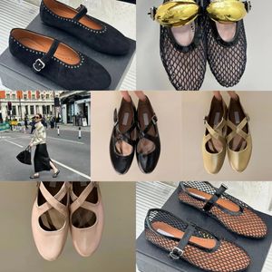 2024 With Box Dress Shoes Designer Sandal ballet slipper slider flat dancing Womens round toe Rhinestone Boat formal office leathers riveted buckle sizes GAI 35-40