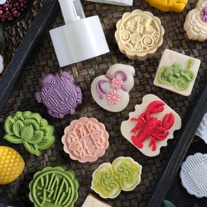 Bakningsverktyg Handtryck Moon Cake Mold For Mid-Autumn Festival 50g Lucky Bag Cookie Cutter Stamp Diy Bakeware Mold Kitchen Dropship