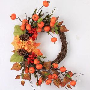 Decorative Flowers Outdoor Fall Wreath Vibrant Harvest Mini Pumpkins Berries Ornamental Decor For Front Door Home Thanksgiving