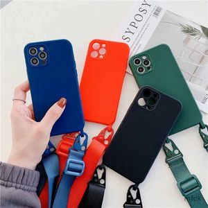 Casos de telefone celular colar coxinho de celular capa Hang Hang Carry para telefone 13 Pro Max 13 Mini Strap Cord Chain Tape Silicone Back Cover