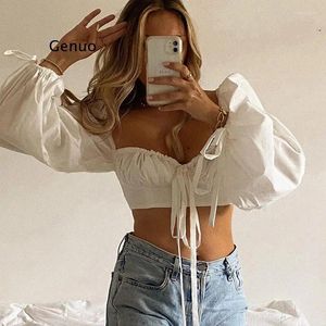 Women's T Shirts White Balloon Sleeve Elegant Women Top And Blouse Autumn 2024 Sexy Backless Crop Tops Solid Fashion Blusas