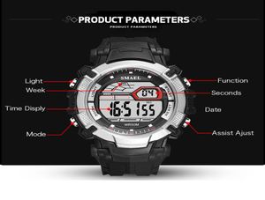 2020 Smael Mens Watches Digital Clock Alarm Waterproof LED Sport Mężczyzna Zegar zegarowe 1620 Top marka luksusowe zegarki sportowe 3401531