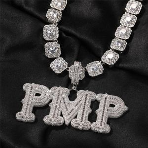 A-Z Nome personalizzato Cust Gold Diamond Cz Iced Out Letter Cursive Collana iniziale per donne Neckace Hip Hop con la corda da 24 pollici CH274D