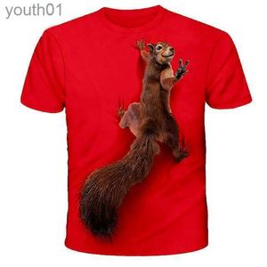 Herren lässige Hemden Herren T-Shirt Tee Witzige Tier Eichhörnchen Roundsee blau grün gelb rote 3D tägliche Feiertag Kurzarm Kleidungsbekleidung Grundlegendes Streejum