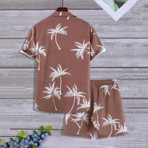 Men's Tracksuits Casual Men Suit Lapel Short Sleeve Shirt Wide Leg Shorts Set Summer Coconut Tree Print For Beach