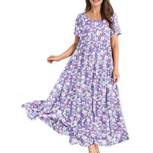 luxury clothes women designer dress women dresses Polyester Crew Neck Summer Conventional Sleeve Flora Printed Dresses Short Sleev vestidos dresses for woman calf