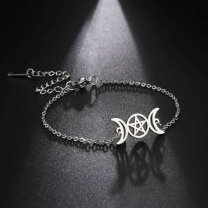 Bangle Skyrim Triple Moon Bogini Bracelety dla kobiet ze stali nierdzewnej pentagram wicca urok bransoletki magiczna pentacle wiedźma biżuteria dareml240417