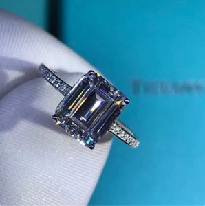 Emerald Cut 3CT Square Lab Mossen Diamond Ring 925 Sterling Silver Jewelry Engagement Wedding Band Moissanite Rings for Women Bridal Party Accessory Gift