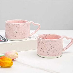 Mugs Korean ins Ceramics Cup Breakfast milk oatmeal cup Pink Love shape handle Coffee Mug Water cup For Office Valentines Day gifts 240417