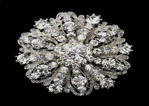 Tom de ródio vintage de 2 polegadas Tom de prata de tamanho grande Flor Strass Diamante Broche de cristal para Women2784871