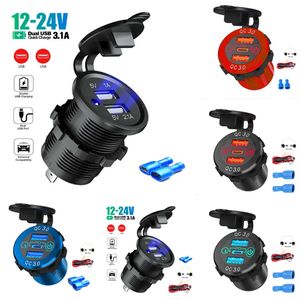 جديد 12V/24V Triple C Charger Socket Dual 18W QC PD 3.0 USB Outlet مع مفتاح تعمل باللمس للسيارة Marine RV ATV دراجة نارية