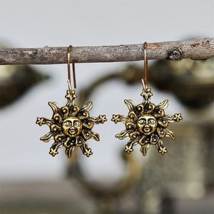 dangle earringsヴィンテージスターと女性のための太陽レトロゴールドカラーフラワーイヤーペンダントギフトガールフレンドへ