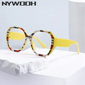 Sunglasses Frames NYWOOH Fashionable Lightweight Glasses Fram Multi Sided Anti Shape Blue Light Flat Mirror Striped Large Frame