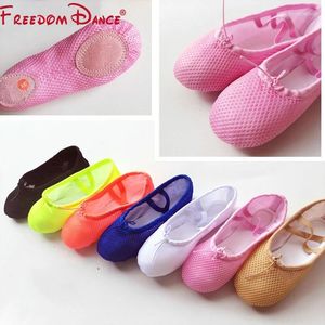 Dance Shoes 2024 Fluorescence Girls Ballet Flat 7Colors Net Cloth Soft Yoga Fitness Shoe 22-44 Blue Green Women