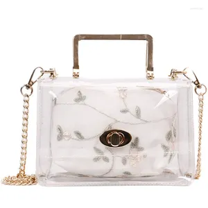 Axelväskor damer lyxmode enkel transparent gelé crossbody hänger 2 st sammansatta kedja shopping bärbar messenger klaff handväska