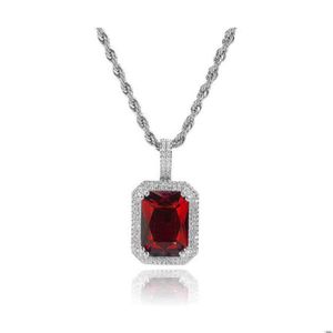 Pendant Necklaces Pendant Necklaces 18K Gold Filled Zircon Necklace Emerald Square Black Gemstone Red Pink Stone Birthstone Gift For H Dhef3