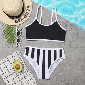 Clothing Sets 2Pcs Children Swimwear Solid Sling Top Striped Bikini Bottom Girl Fashion Casual Breathable Bathing Suit Summer Beach Wear