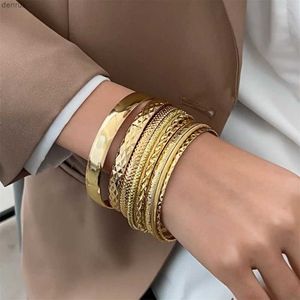 Bangle 10st Punk Cuban Chain Armband Set For Women Men Boho Multilayer Thick Gold Color Charm Armband Bangles Fashion Jewelry Giftl240417