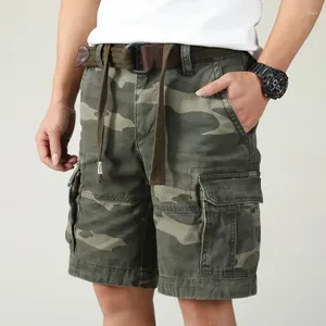 Men's Pants Camouflage Cotton Shorts With Belt For Men Heavyweight American Workwear Casual Half Male Vintage Multi Pocket 2024 Summer