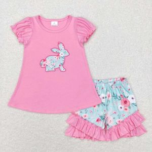 Giyim Setleri Toptan Çocuklar Paskalya Seti Toddler Bebek Kız Erkek Kısa Kollu Nakış Gömlek Ekose Şort Çocuk Kıyafet