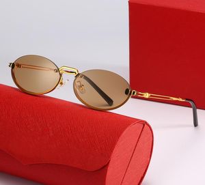 Óculos de sol ovais da moda para mulheres simples Rinless Metal Frame Gold Modified ARM UV400 Beach Catwalk Show Mini Designer de moda Eyewe3020749