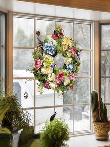 15 Inch Artificial Garlands Front Door Wreaths Artificial Rainbow Hydrangea Hanging Wreath For Home Indoor Outdoor Window Wall Q082693950