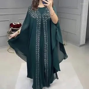 Etnik Giyim V Yastın Müslüman Kadın Arabistan Şifon Abayas Kadınlar için Dubai Artı Boyutlu Uzun Elbise Elmas Hırka ve Fanilt İslami