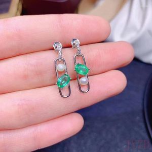 Stud Earrings Simple Design Natural Emerald 4 Mm 6 VVS Grade Classic 925 Silver Female