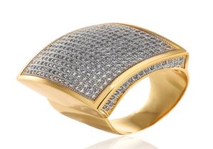 Men039s złote srebrne pierścienie sześcienne cyrkonia biżuteria Hiphop 18K Gold Pleated Out Out Diamond Ring89991881