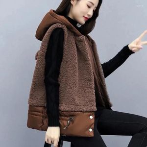 Kvinnors västar Autumn Winter Sleeveless Casual Thick Gilet Femme Hiver Loose dragkedja varm västmäst huva lamm ull väst jacka kvinnor