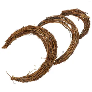 Decorative Flowers 3 Pcs Smilax Rattan Woven Wall Hangings Wreath Frame Circle Natural DIY Garland Materials Rings Moon Shaped Hoops