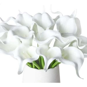 Lily Flowers gefälschte weiße Calla 20pcs Hochzeit Bouquet Künstliche echte Berührung Latex Home Birthday Party Dekoration 240127
