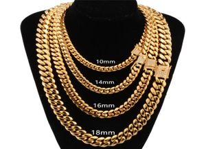 1218 mm breit Edelstahl Kubanische Miami -Ketten Halsketten CZ Zirkon Schloss Große schwere Goldkette für Männer Hip Hop Rock Schmuck 775464