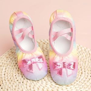 Dance Shoes Girls Ballet For Women Glitter Flat With Sequin Bow Soft Sole Slippers Children Practise Kids