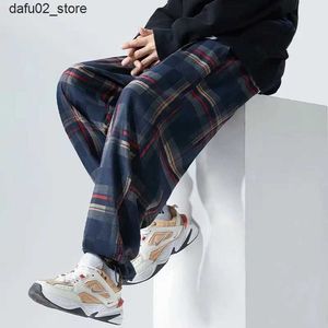 Męskie spodnie Koktajle Plaid Pants Męskie odzież Jogger Męskie spodnie Spodnie japońskie spodnie sportowe S-5xl 2023 Streerbear Q240417