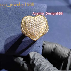 Настоящий стерлинговый сереж полностью с Iced Out VVS Moissanite Diamond Heart Hip Hop Ring