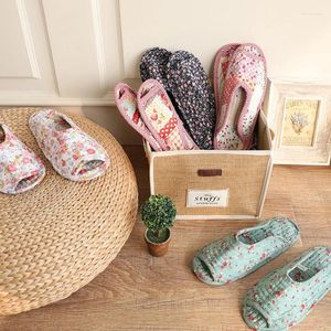 Slippers Women'S Floral Cotton Soft-soled For Household Female Indoor Floor Flip Flops Bedroom Comfortable