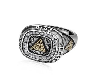 925 Sterling Thai Silver Punk Rock Eye of God Pyramid InLay INLAY STION Natural Stone Pierścień Biżuteria 5339987