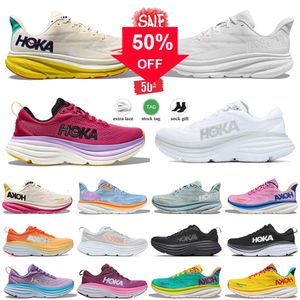 Sapatos Hoka Cheap Mulheres Mens Hokas Bondi 8 Clifton 9 Hoka Um Famosos Tênis de corrida Classic Triple Black White Summer Song On Pink Orange Cloud Jogging Walking Sneakers