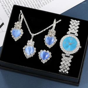 Wristwatches 5pcs Women's Watch Set Luxury Fashion Full Diamond British Casual Jewelry Necklace Earrings Ring