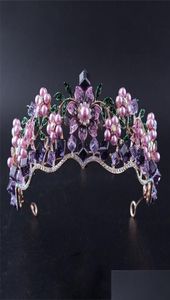 Biżuteria ślubna luksus barokowy fioletowy kryształ perłowy ślubna korona tiara wspaniały diadem na opaskę na głowę ACCES OTEWA6566191