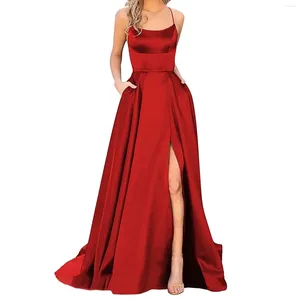 Casual Dresses 2024 Halter Evening Maxi Spaghetti Strap Backless Formal Party Gown Special Endan Wedding Guest Sexig Split Long Dress
