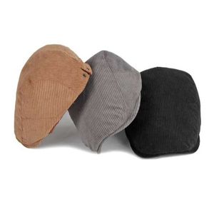 IZ7A Berets осень -вельветовая шляпа Beret Men Sun Hats Solid Color Berets Vintage Style Newsboy Caps.