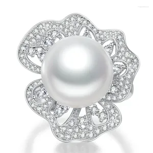 Cluster Rings S925 Silver Ring 14mm Bead Women's Elegant Goddess Style Versatile Handpiece