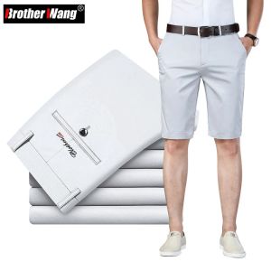 Calça 6 shorts casuais coloridos homens 2023 verão novo negócio elástico de maneira fina calça curta marca masculina Marinha Khaki bege negra